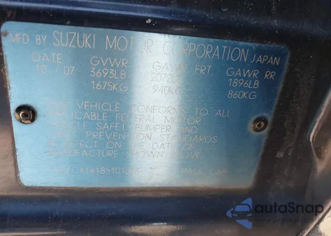 2008 Suzuki Sx4 Sport из США, поврежденный, VIN JS2YC414185101006